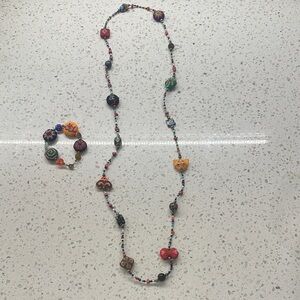 Colorful Beaded an Needlepoint Necklace and Bracelet Set handmade SET